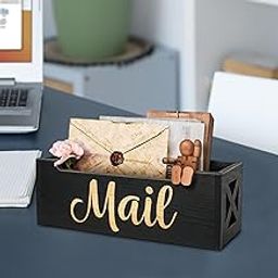 Wood Mail Organizer Multipurpose Decorative Black Wall Mounted or Countertop Key & Letter Holders-16