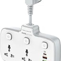 2500W 10A Extension Power Strip with USBs | 2 Power Sockets & 20W Type C USB PD QC 3.0 Fast Charging Ports | Multi Port Extension with Individual Switches-17