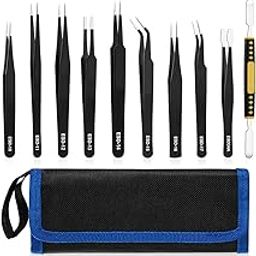 Alis 10 Pcs Precision ESD Tweezer Set Anti-Static Stainless Steel Tweezer kit for Craft, Jewelry, Electronics, Soldering, Repair Work with Storage Kit Bag-image-59