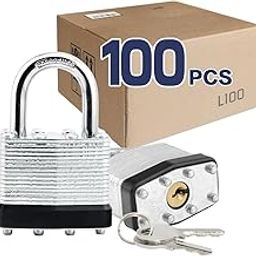 LanuBe Lock Laminated keyed Padlock (1-9/16", 40mm), keyed Alike Locks, Normal Shackle,Marked Black Plastic Hoop, Pack of 100-17