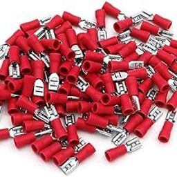 ESPtronics 100 Pcs Female Insulated Spade Wire Crimp Connectors 22-16AWG Insulated FDD2-250 Copper Crimp Terminals 4.8 x 0.5mm (Width 0.2") Red For DIYtronics-17