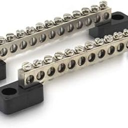 GLOBOMOTIVE 12 Ways Neutral Link Grounding Bar for Cable Looping and Earthing with Bakelite Base, 12 Screw Terminal Brass Made Grounding Strip, Pack of 2-14