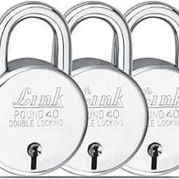 Link New Round 40 MM Silver Steel Lock with 3 Keys | Lock and Keys | Door Lock | Padlock for Home, Office, Shop (Pack of 3)-8