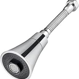 YANCI® EF306307 ABS Faucet Aerator, Anti-Splash Swivel Kitchen Faucet Head, 360° Rotatable Water Saving Faucet, 2 Water Modes Faucet Extension, Silver, Chrome Finish (Long)-image-1