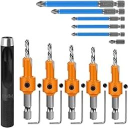 Serplex® 11Pcs Countersink Drill Bit Set, 5Pcs Countersink Drill Bit with 6Pcs Extra Pilot Drill Bit, 8mm Shank, Woodworking Countersink Drill Bit Set Counter Sinker Drill Bit Set for Woodworking-15