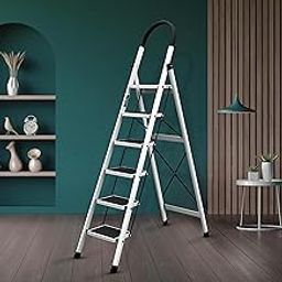 Plantex Steel Ladder for Home/Strong Foldable Wide 6 Step Ladder/Anti-Skid 6 Step Ladder - (Apex - White)-16
