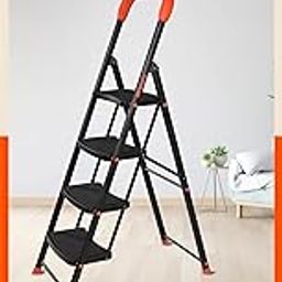 Bathla Ascend Steel 4 Step Heavy Duty Ladder for Home | Wide Anti-Slip Steps | 5 Year Manufacturer Warranty | Safety Hand Grip & Secured Joints (Orange & Black)-image-70