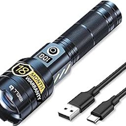 IBELL FL8498S Torch, High Power Rechargeable LED Torch Light, Long Range Flashlight with LCD Power Display & Zoom Focus, Heavy-Duty Build for Outdoor & Emergency Use (Black)-53