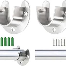 HASTHIP® 4PCS Wardrobe Hanging Rod Mounts U-Shaped Closet End Supports Brackets Screw Mounted Universal Stainless Steel 1-1/3 Wardrobe with Screws-image-8