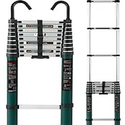 Plantex 3.8m (12.5 ft.) Aluminium Telescopic Ladder/10-Steps Portable Ladder with Removable Hooks/Foldable Multipurpose Collapsible Ladder for Home & Outdoor Use/2 Years of Warranty By Plantex-(Green)-0