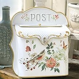 BIG FORTUNE Wall Mount Mailbox for House Outside Vintage Metal Door Mailbox Antique Style Nostalgic Charm Home Decor Garden Vintage English Cottage Decor Flower Patter-21