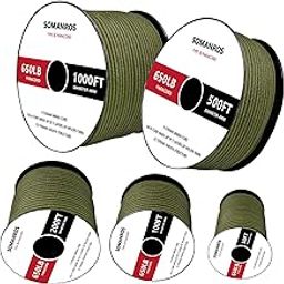650lb Paracord Rope, Type III Paracord 50', 100', 200', 500'，1000' Lengths，4mm 9 Strand Parachute Spool Cord for DIY Projects and Outdoor-23