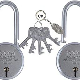 Foora Small Lock and Keys, Long Neck Shackle Door Lock for Home, Shop Same Key for Multiple Lock, 2 Padlock 5 Same Key Lock Set, Common Key Lock Set of 2 Silver Finish-55