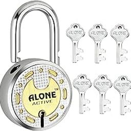 Alone Locks 65mm 6 Keys Door Lock | Double Locking | Lock and Keys for Home Door Gate Shop Truck Grill | Shutter Lock | Chrome Finish Rust Proof Padlock (Pack of 1)-image-0