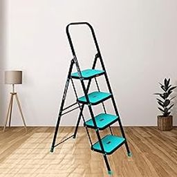 Prime Hulk 4-Steps Heavy-Duty Foldable Steel Step Ladder with Large Anti-Skid Steps, 5Years Warranty (Black + Green)-image-46