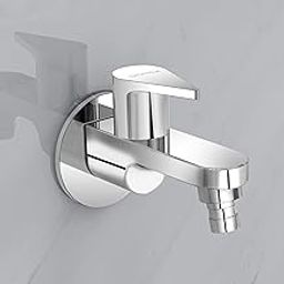Plantex Pure Brass PAC-1828 Washing Machine Tap with Teflon Tape & Brass Wall Flange/Nozzle Tap for Garden-7 Year Warranty (Mirror Chrome Finish)-image-2