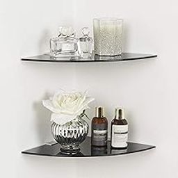 Evolite Premium Tempered Black Glass Corner for Bathroom Kitchen and Wall Mount Storage Accessories with Fitted Brackets for Home Decor - 8mm Toughened Glass Shelf (9 x 9 inch)(Pack of 2)-picture-20