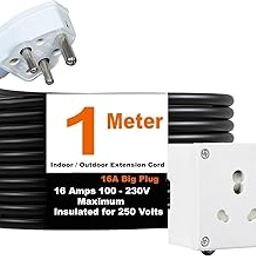 Cordnet Premium Extension Box 6A to 16A Converter 15A 16A 20A 1 Socket Surge Protection High Load Capity for Charger/Refrigerator/Washing Machine/Microwave/Pc Single Socket 1500 Watt 1 Meter-picture-14