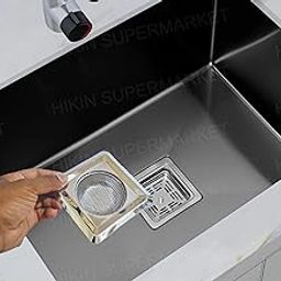 HIKIN SUPERMARKET™ Square Stainless Steel Kitchen Strainer 11.5CM Sink Jali, Drain Filter, Anti Clogging Mesh Hair Catcher Drain Cover (ONLY for Square Sink)-1