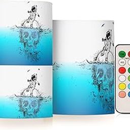 OURVII Funny Summer Astronaut Flameless Candles Set Underwater Skull Remote Timers Pillar Candles for Home Bedroom Bathroom Outdoor Party Garden Ambient Lighting Kitchen Decoration-image-70