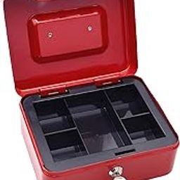 oddpod™ DL Metal Cash Box & Jewelry Safe Locker with Plastic Coin Tray & Key Lock - Medium (Red)-image-55
