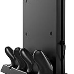 Generic For Playstation 4 Slim Console Ps4 Slim 2 In 1 Vertical Stand W/ Cooling Fan Charger Charging Station W/ Dual Charger Ports Usb Tabletop-12