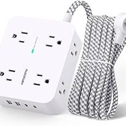 Surge Protector Power Strip - 8 Outlets with 4 USB Charging Ports (2 USB C), Multi Plug Outlet Extender, 5Ft Braided Extension Cord, Flat Plug Wall Mount Desk Charging Station for Home Office ETL-image-7