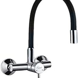 Aquieen Wall Mounted Single Lever Sink Mixer with provision for hot & cold water with 360 degree hi-neck spout, connecting legs & wall flanges (SLSM - Fluid - Black)-22