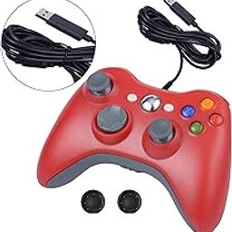 PSS Xbox 360 Wired Controller Gamepad for PC and Xbox 360 Upgraded Joystick with 2Pc Thumb Grip (Red)-8