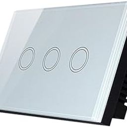Pinakine® 1 Way Smart Touch Wall Control Light Switch Crystal Glass Panel 3 Gang White|64000516PNK-10