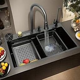 AVIER Smart Kitchen sink 24x18x9 Inch Anti Scratch Honeycomb Design | Integrated Waterfall and Pull-down Faucet | Stainless Steel 304 | Multifunction Sink | All in One Sink (24" x 18" x 9")-22