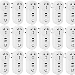 Anvith Technology Solutions 16A WiFi + Bluetooth Smart Plug | Energy Monitoring | Compatible with Alexa & Google Assistant | Voice Control | Ideal for ACs, Geysers, Water Pumps | Pack of 8-16