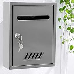 ATORSE Wall Mount Mailbox Large Locking Mail Box for Home Decoration House External Gray-23