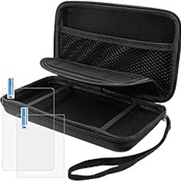 Protective Case Compatible New 3DS XL & Screen Protectors, AFUNTA 2 Pcs Tempered Glass for Top Screen & HD Clear PET Film for Bottom Screen, 1 Carrying EVA Case for Console-picture-13
