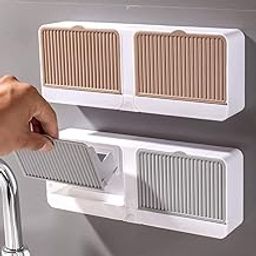 GROPOTIT New Creative Wall Mounted Soap Box with Lid Double Grids Soap Draining Rack Bathroom Soap Holder Multi-Color, Plastic 1 PCS (A-1)-image-96