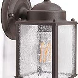 CORAMDEO Outdoor Farmhouse, Square Bus Light for Porch, Patio, Patio, Barn, Wet Location, Standard Medium Base Socket, Durable Rustic Bronze Finish and Spicy Glass-image-5