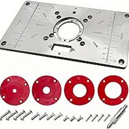RetLeen Aluminum Router Table Insert Plate – 235x120mm Precision Mounting Plate with 4 Rings & Screws for Woodworking Benches, Trimming & Milling Machines-99