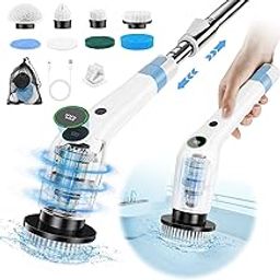 Electric Spin Scrubber, Cordless Shower Scrubber with 8 Scrub Brush, 2 Speed with Adjustable Extension Handle, Battery Level Display, Power Scrubber for Bathroom Kitchen Bathtub Tile Floor, White-image-64