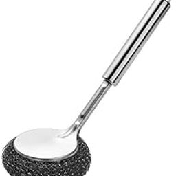Oariv Dish Scrubber Brush, ‎Stainless Steel Scrubber with Long Wool Handle for Dishes Cookware Cleaning, Steel Sponge Ball Brush-image-60