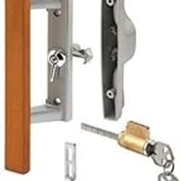 Sliding Glass Patio Door Handle Set with Internal Lock for Viking Doors, 3-15/16" Screw Holes, Keyed, Wood/Aluminum-image-59