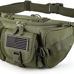 SOWHUP Tactical Fanny Pack,Military Waist Bag Pack with U.S Patch Utility Hip Belt Bumbag for Outdoor Fishing Hiking, Army Green(5 Zipper Pockets), S, Tactical Fanny Pack-image-95