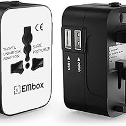 Embox Universal Charger Adapter Worldwide Universal Travel Adapter All in one Wall Charger AC Multi Plug Adapter with 2 USB Charging Ports US EU UK AUS Mobile Phone Laptop (Black & White-Type A)-11