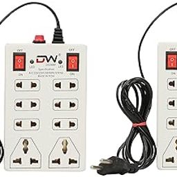 240 Volts 8 + 2 Mini Power Strip Extension Cord || Board with 2 Switch || Indicator, Safety Fuse & 8 International sockets || 2 Meter Cord Wire (8 + 2 Mini Power Strip_Beige_Pack of 2)-1