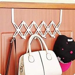 HOKIPO Adjustable Over The Door Hook Hanger, Stainless Steel Heavy Duty Door Hanger for Clothes, Coats, Robes, Hats, Towel Rack Organizer, Bathroom Hooks , Pack of 1 , Silver-34