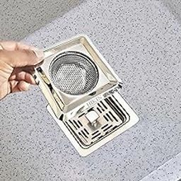HIKIN SUPERMARKET Square Stainless Steel Kitchen Strainer,Sink Jali,Drain Filter,Wide Rim Anti Clogging Mesh Drain Filter Vegetable Hair Catcher Drain Cover,11.5Wx2.5H Centimeters-image-2