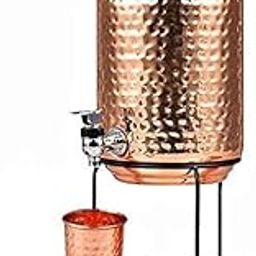 Nayab Collection 5 Litre Hammered Copper Water Dispenser (Matka/Pot) Container Pot with 1 Copper Glass and Stand,Pure Copper and Ayurvedic Health Benefits (5000 ml)-picture-14