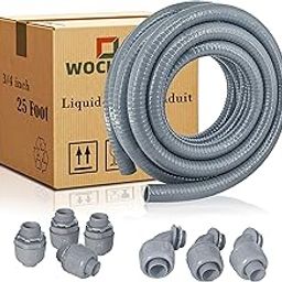Liquid-Tight Conduit - 3/4inch 25 Foot Flexible Non Metallic Liquid Tight Electrical Conduit Kit, with 4 Straight and 3 Angle Fittings Included. 3/4" Dia-13