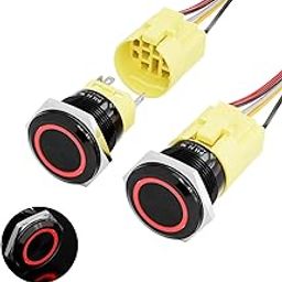 FILN 2PCS 22mm Latching Push Button Switch IP67 Waterproof with Wire Socket Plug LED Power Switch Suitable for Cars and Ships (12V, RED)-image-9