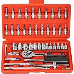 46 in 1 Pcs Combination Wrench Set/Socket, Car&Bike Repairing Hand Tool Long Handle Kit 46pcs Combo Tools Repair Box for Spanner Force Kit, Tools Set-1