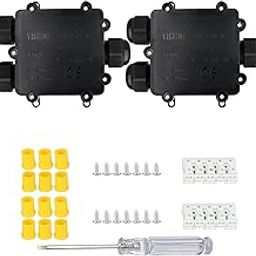 Junction Box Outdoor Waterproof IP68, 2 Pcs Larger 3-Way Plug Line External Electrical Junction Box, M25 Coaxial Cable Connector Wire Range Ø 4mm-14mm（Larger-2 pack）-picture-1